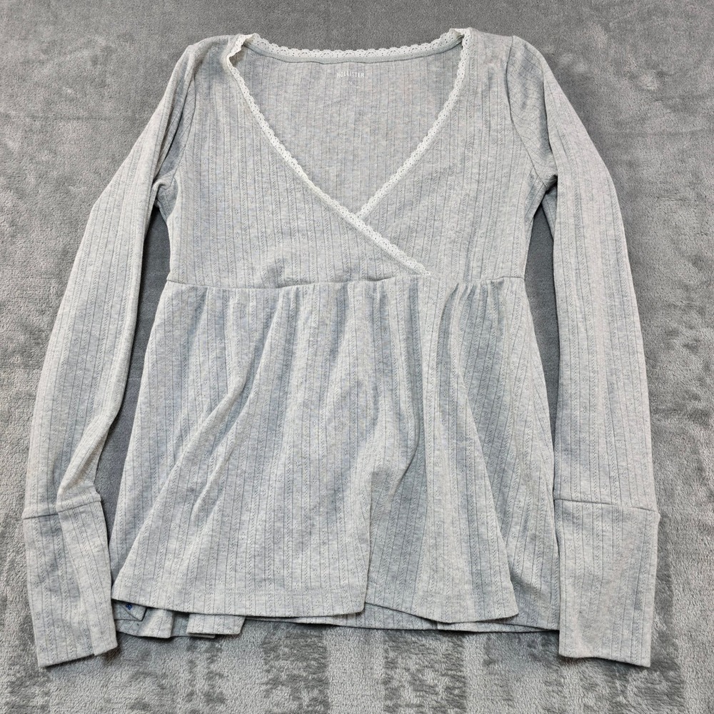 Hollister Babydoll Top Women M Grey Lace Trim Bella Swan Twilightcore Vampire